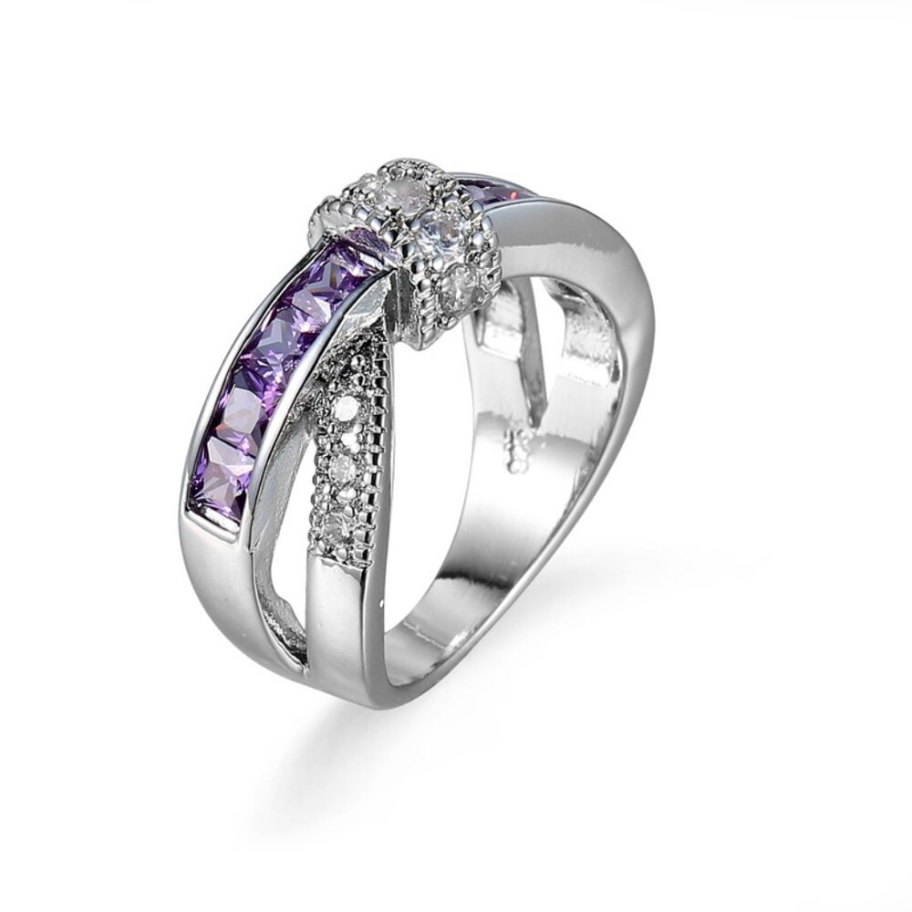 🔥New 💜Purple Diamond CZ💎 925 Silver Plated Punk Party Cocktail Ring, GPMB1401 - Picture 5 of 5